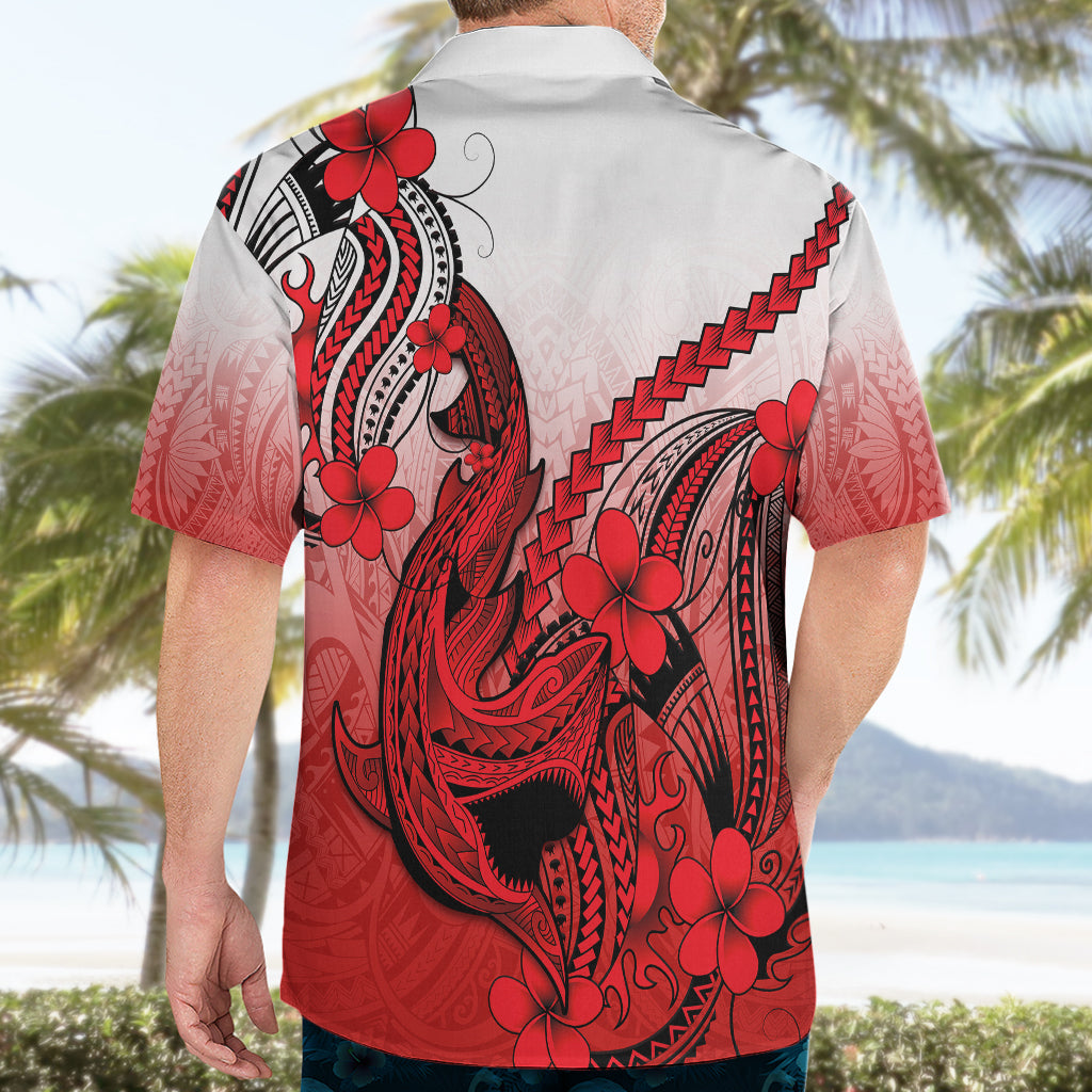 Hawaii Hawaiian Shirt Polynesian Shark Tattoo With Plumeria Red Gradient LT14 - Polynesian Pride