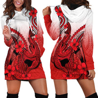 Hawaii Hoodie Dress Polynesian Shark Tattoo With Plumeria Red Gradient LT14 - Polynesian Pride
