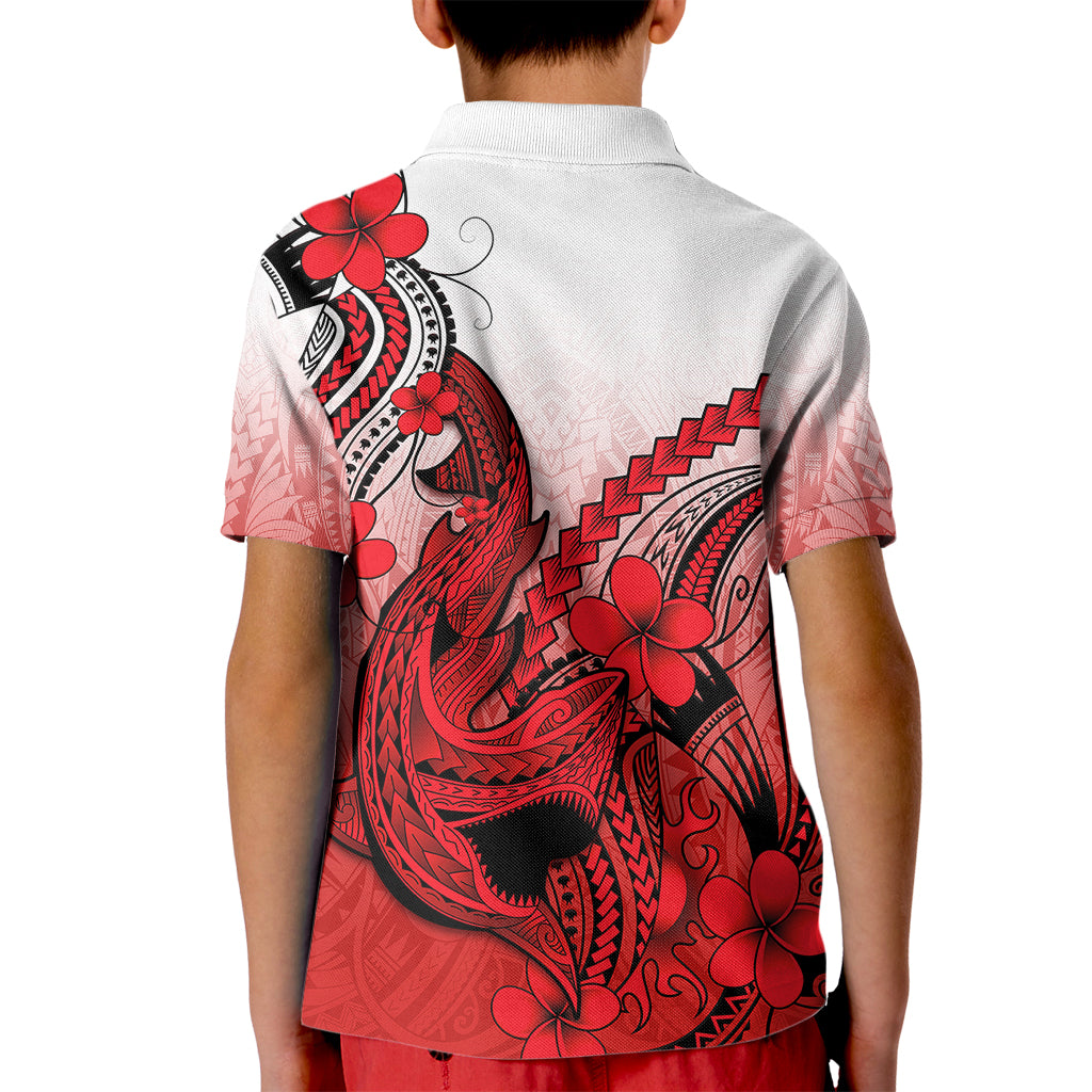 Hawaii Kid Polo Shirt Polynesian Shark Tattoo With Plumeria Red Gradient LT14 - Polynesian Pride