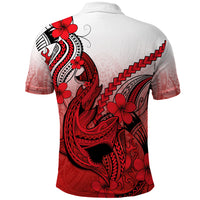 Hawaii Polo Shirt Polynesian Shark Tattoo With Plumeria Red Gradient LT14 - Polynesian Pride