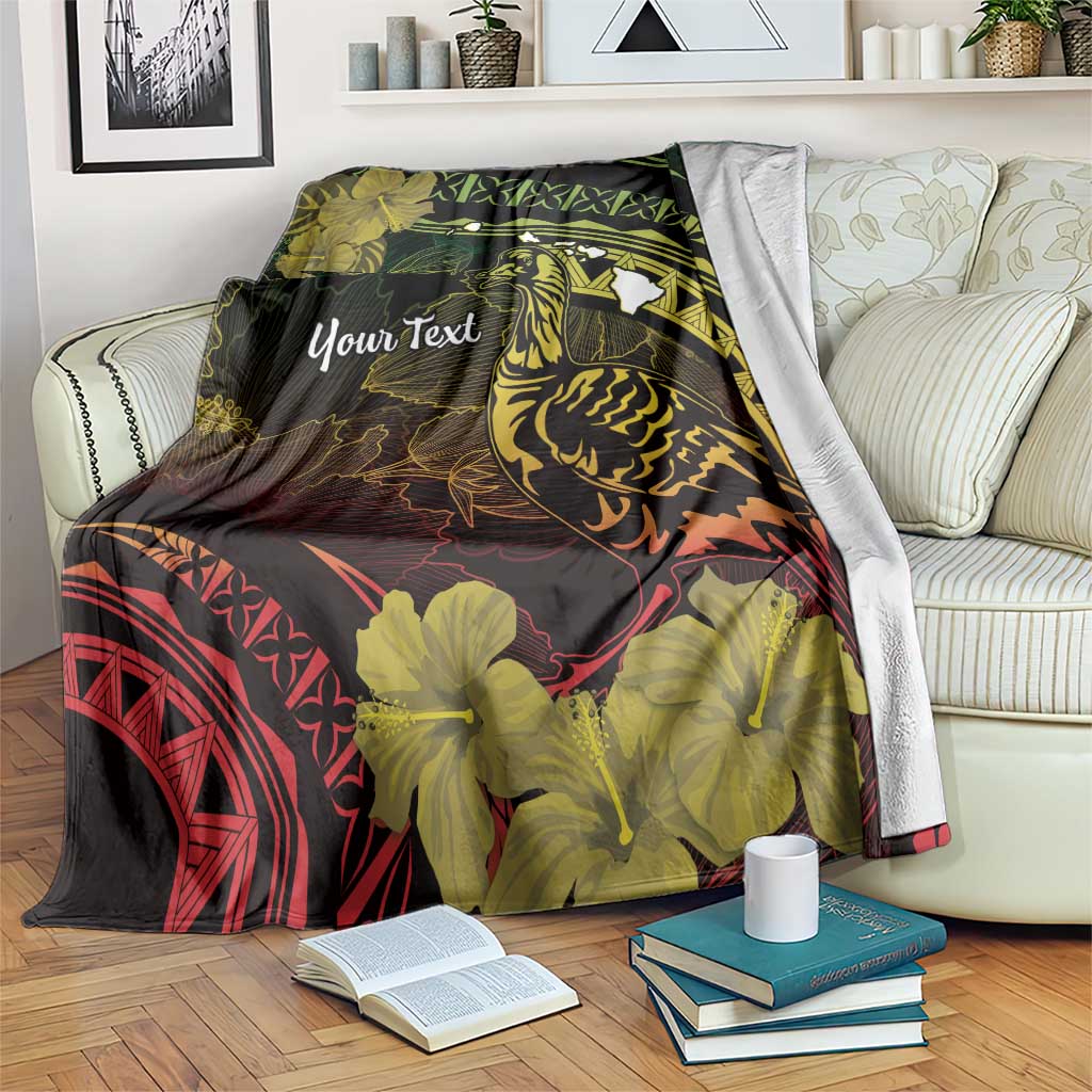 Personalised Hawaii Nene Goose Blanket Hawaiian Map Hibiscus Polynesian Art - Reggae Gradient LT14 Reggae - Polynesian Pride