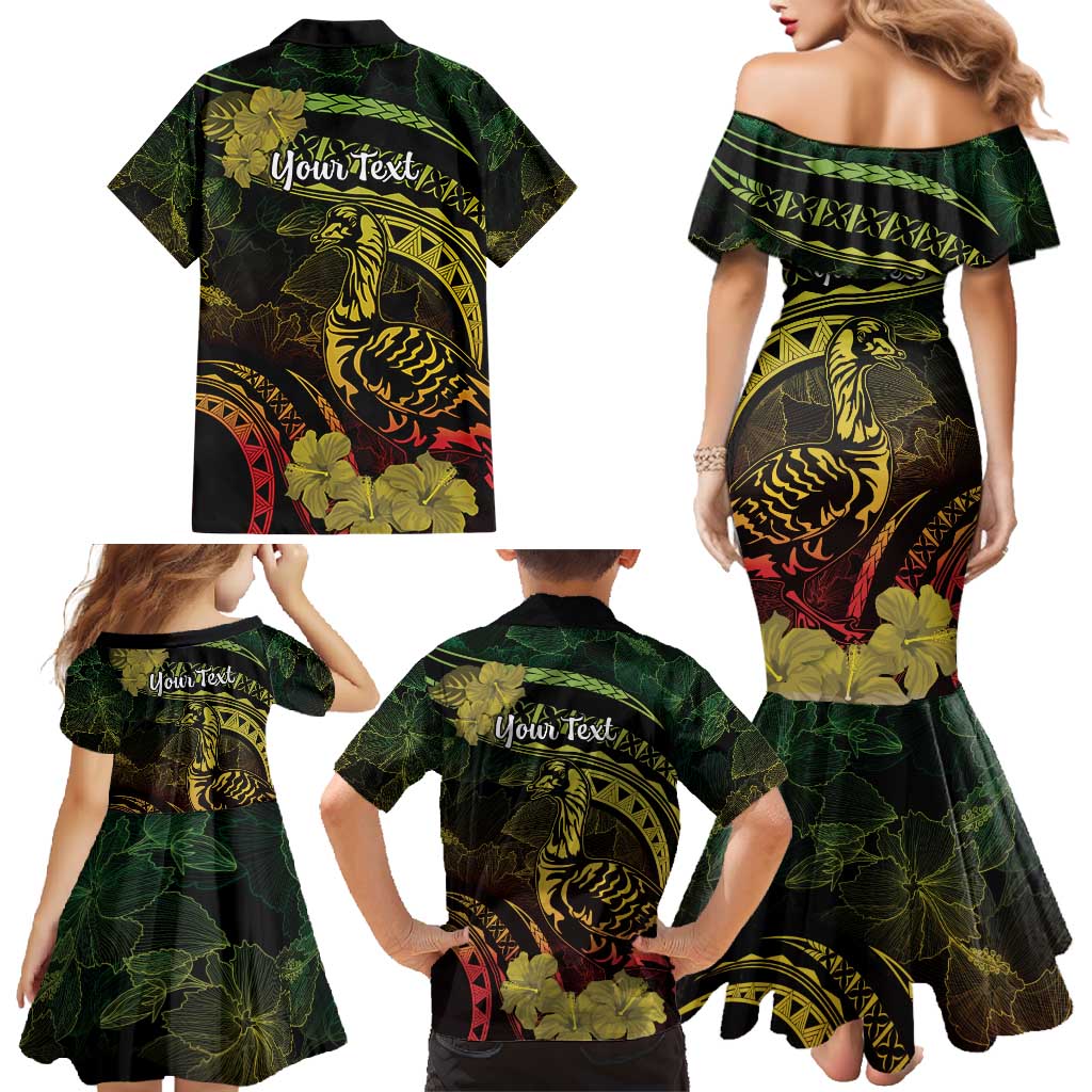 Personalised Hawaii Nene Goose Family Matching Mermaid Dress and Hawaiian Shirt Hawaiian Map Hibiscus Polynesian Art - Reggae Gradient