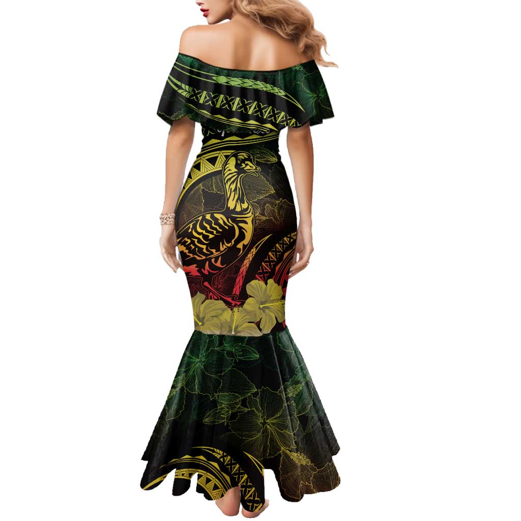 Personalised Hawaii Nene Goose Family Matching Mermaid Dress and Hawaiian Shirt Hawaiian Map Hibiscus Polynesian Art - Reggae Gradient