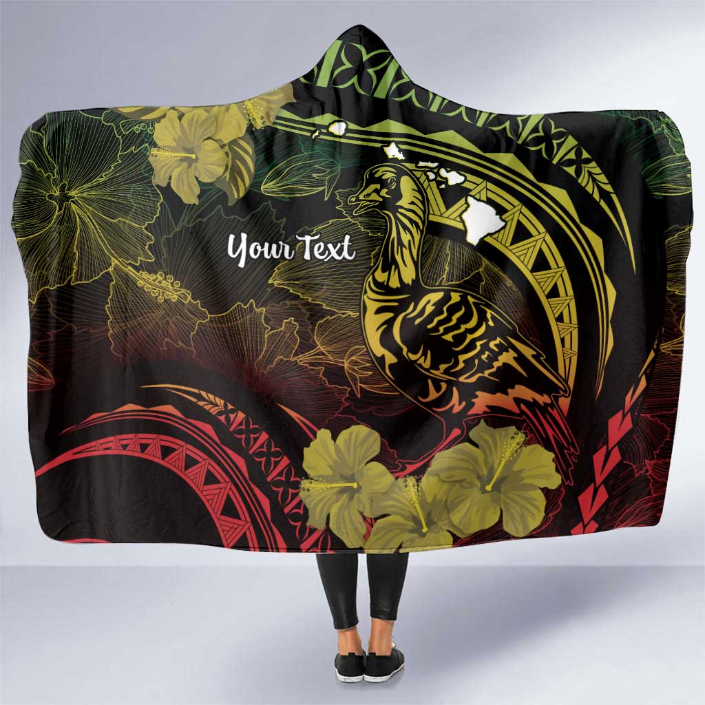 Personalised Hawaii Nene Goose Hooded Blanket Hawaiian Map Hibiscus Polynesian Art - Reggae Gradient LT14 One Size Reggae - Polynesian Pride