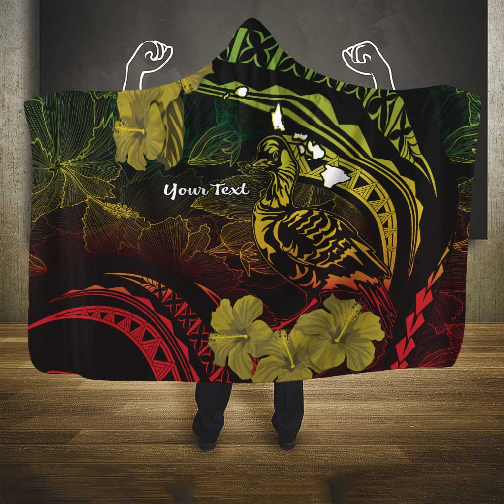Personalised Hawaii Nene Goose Hooded Blanket Hawaiian Map Hibiscus Polynesian Art - Reggae Gradient LT14 - Polynesian Pride