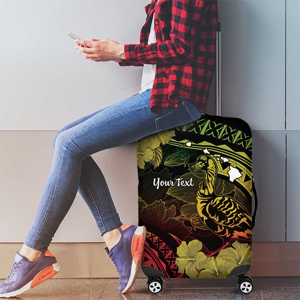 Personalised Hawaii Nene Goose Luggage Cover Hawaiian Map Hibiscus Polynesian Art - Reggae Gradient