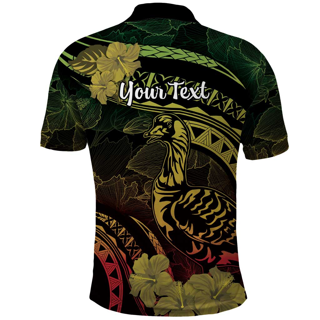 Personalised Hawaii Nene Goose Polo Shirt Hawaiian Map Hibiscus Polynesian Art - Reggae Gradient