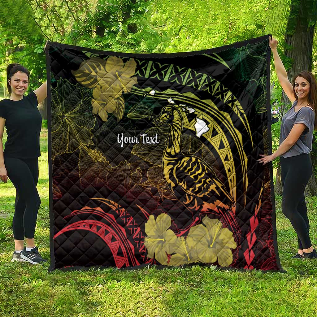 Personalised Hawaii Nene Goose Quilt Hawaiian Map Hibiscus Polynesian Art - Reggae Gradient