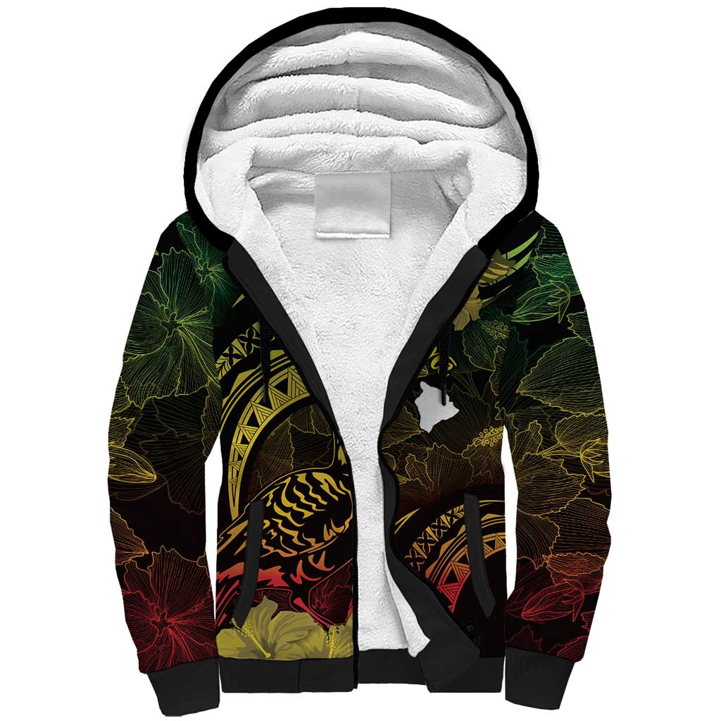 Personalised Hawaii Nene Goose Sherpa Hoodie Hawaiian Map Hibiscus Polynesian Art - Reggae Gradient LT14 Unisex Reggae - Polynesian Pride