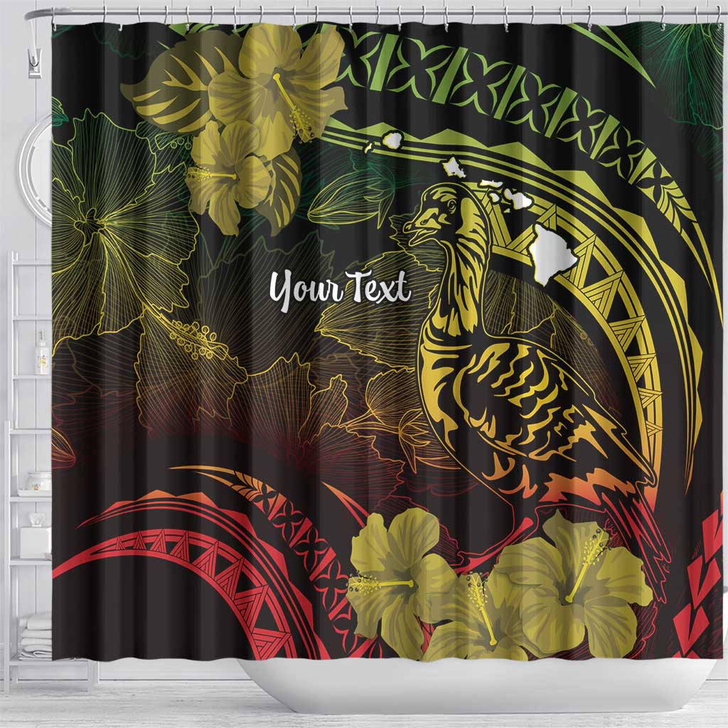 Personalised Hawaii Nene Goose Shower Curtain Hawaiian Map Hibiscus Polynesian Art - Reggae Gradient