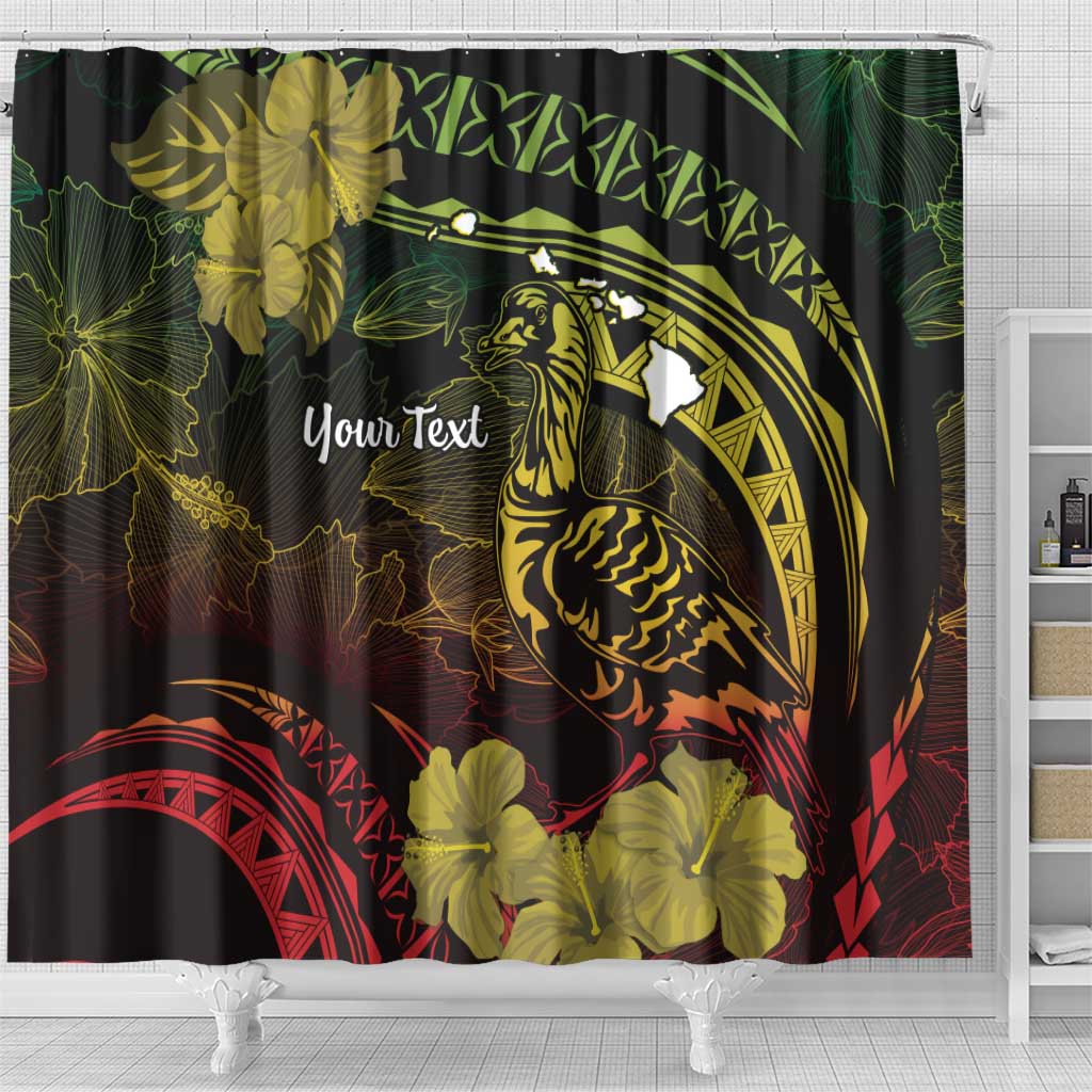 Personalised Hawaii Nene Goose Shower Curtain Hawaiian Map Hibiscus Polynesian Art - Reggae Gradient