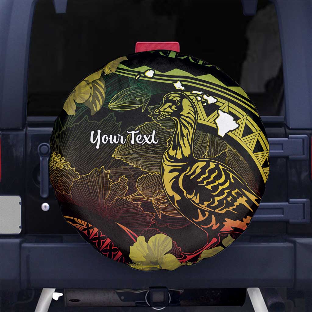 Personalised Hawaii Nene Goose Spare Tire Cover Hawaiian Map Hibiscus Polynesian Art - Reggae Gradient
