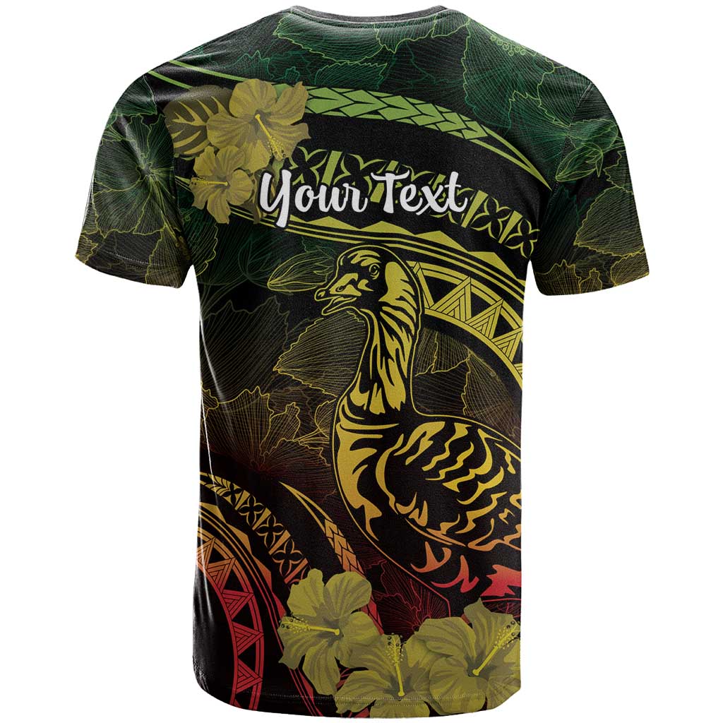 Personalised Hawaii Nene Goose T Shirt Hawaiian Map Hibiscus Polynesian Art - Reggae Gradient