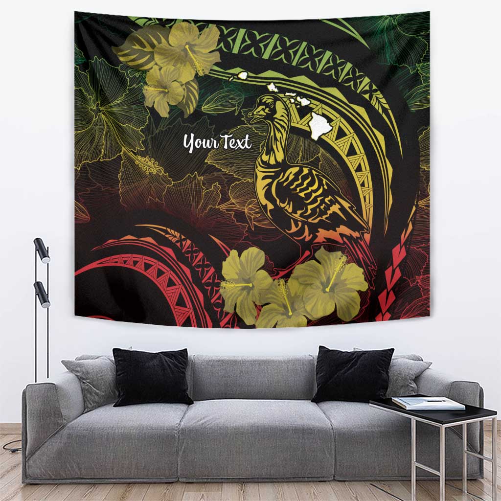 Personalised Hawaii Nene Goose Tapestry Hawaiian Map Hibiscus Polynesian Art - Reggae Gradient LT14 Reggae - Polynesian Pride