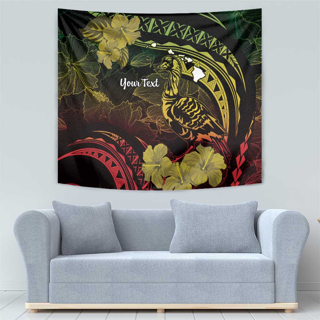 Personalised Hawaii Nene Goose Tapestry Hawaiian Map Hibiscus Polynesian Art - Reggae Gradient