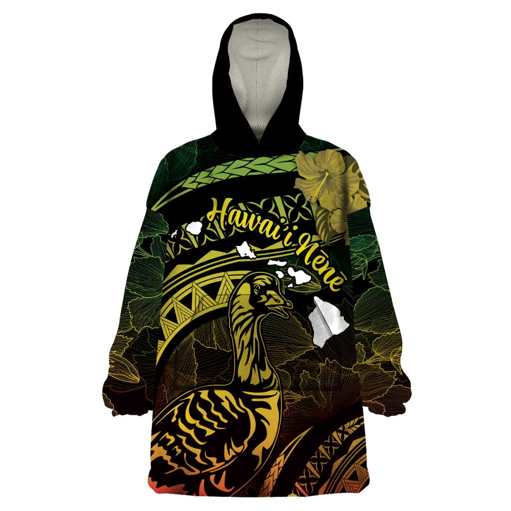 Personalised Hawaii Nene Goose Wearable Blanket Hoodie Hawaiian Map Hibiscus Polynesian Art - Reggae Gradient LT14 One Size Reggae - Polynesian Pride