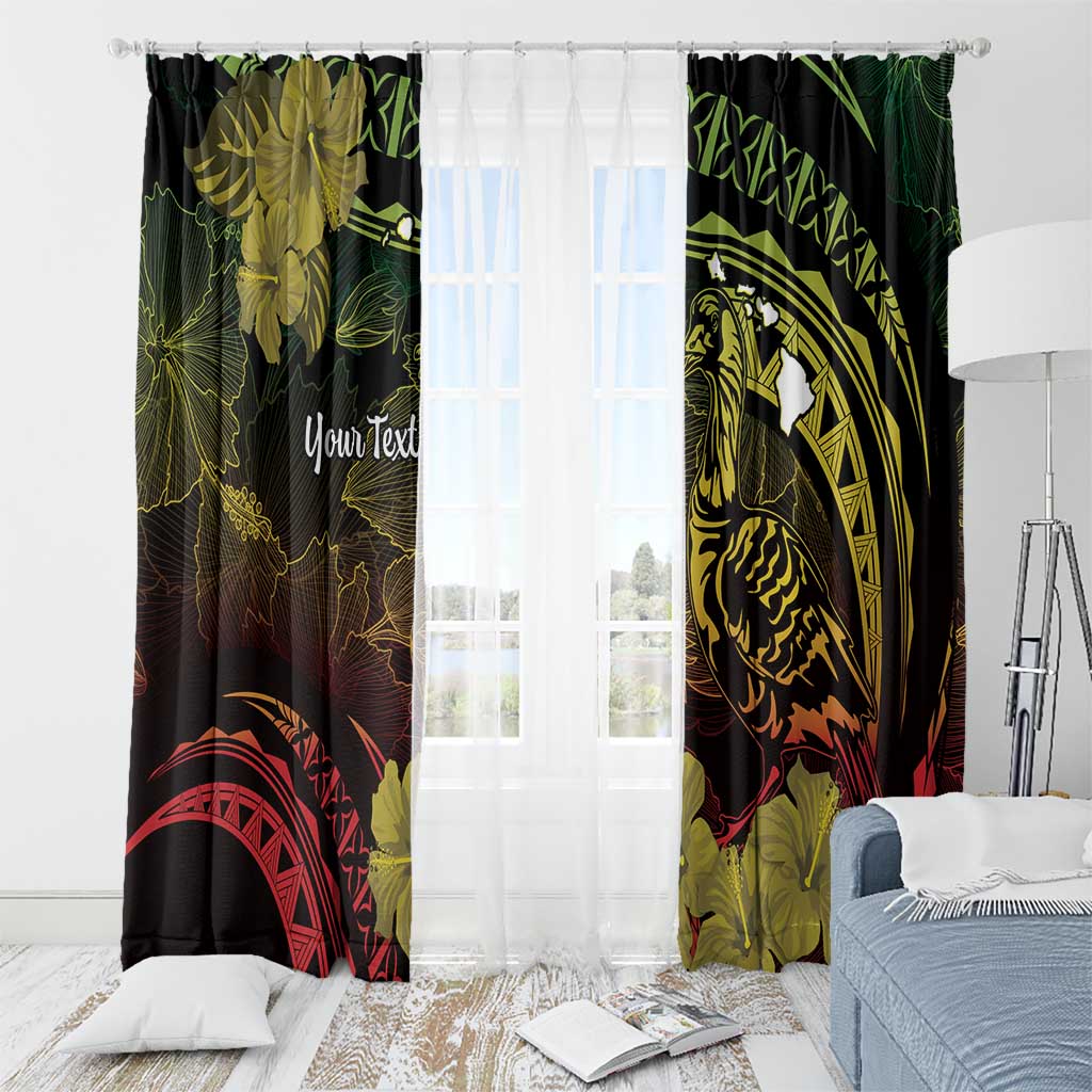Personalised Hawaii Nene Goose Window Curtain Hawaiian Map Hibiscus Polynesian Art - Reggae Gradient