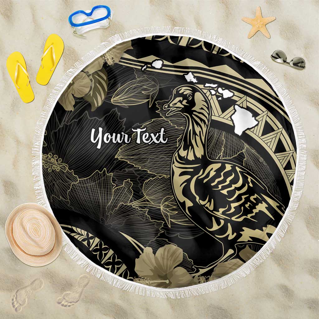 Personalised Hawaii Nene Goose Beach Blanket Hawaiian Map Hibiscus Polynesian Art - Beige LT14 One Size 150cm Beige - Polynesian Pride