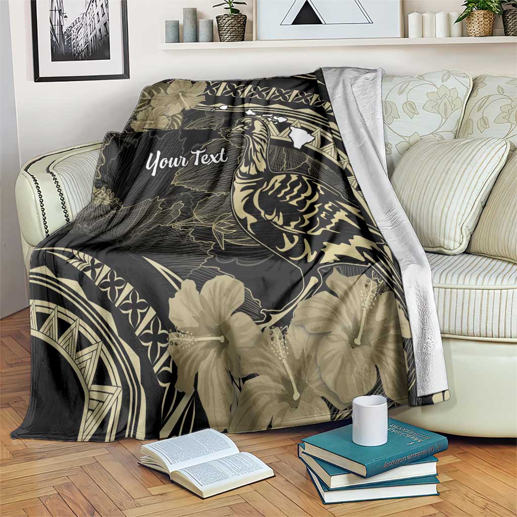 Personalised Hawaii Nene Goose Blanket Hawaiian Map Hibiscus Polynesian Art - Beige LT14 Beige - Polynesian Pride