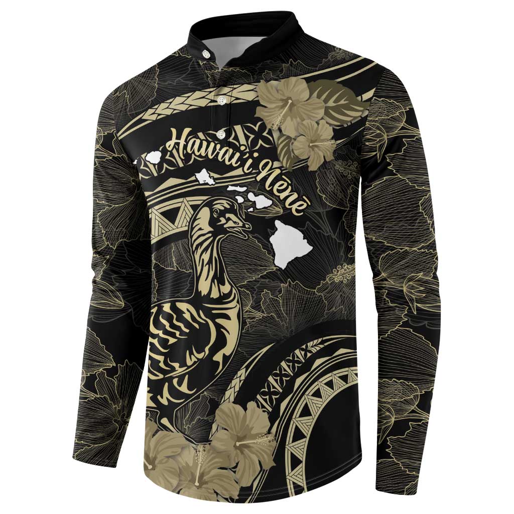 Personalised Hawaii Nene Goose Button Sweatshirt Hawaiian Map Hibiscus Polynesian Art - Beige