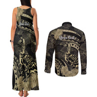Personalised Hawaii Nene Goose Couples Matching Tank Maxi Dress and Long Sleeve Button Shirt Hawaiian Map Hibiscus Polynesian Art - Beige
