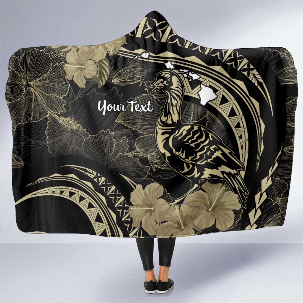 Personalised Hawaii Nene Goose Hooded Blanket Hawaiian Map Hibiscus Polynesian Art - Beige LT14 One Size Beige - Polynesian Pride