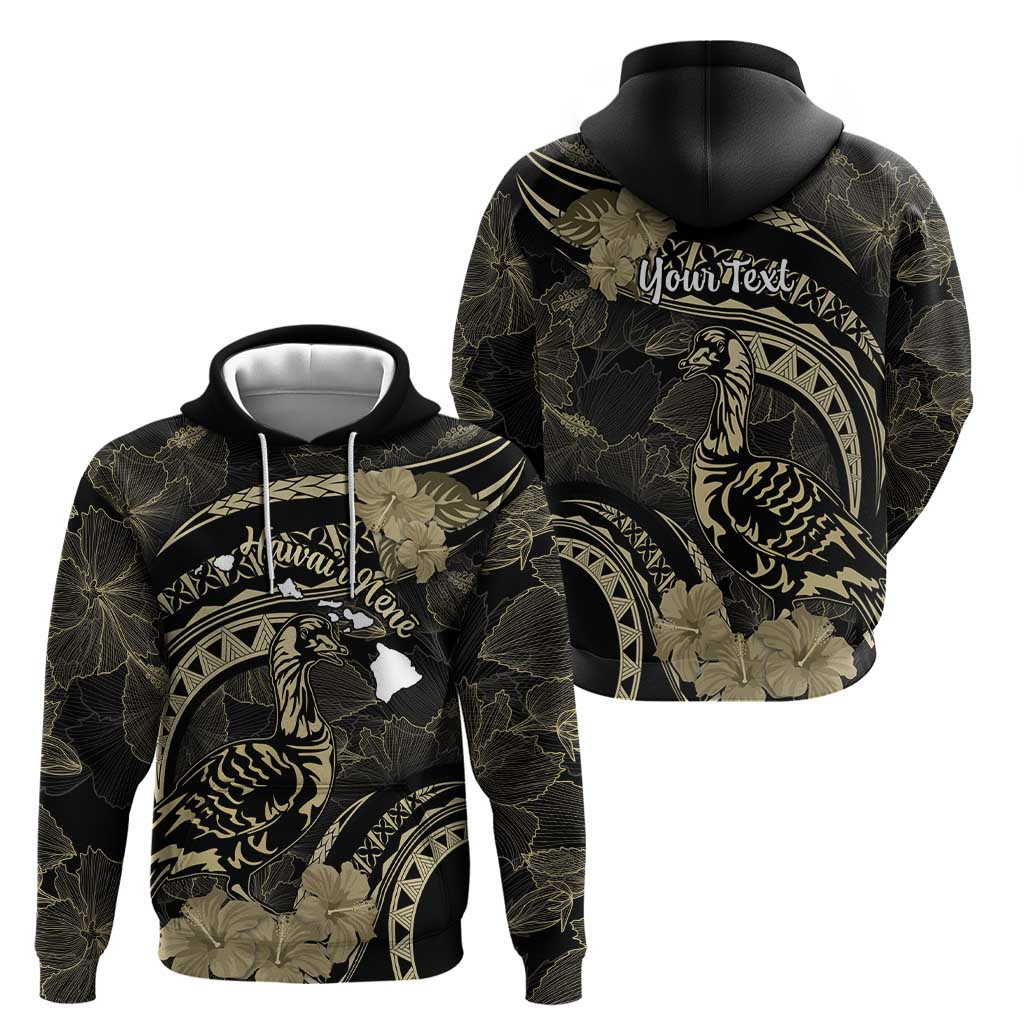 Personalised Hawaii Nene Goose Hoodie Hawaiian Map Hibiscus Polynesian Art - Beige