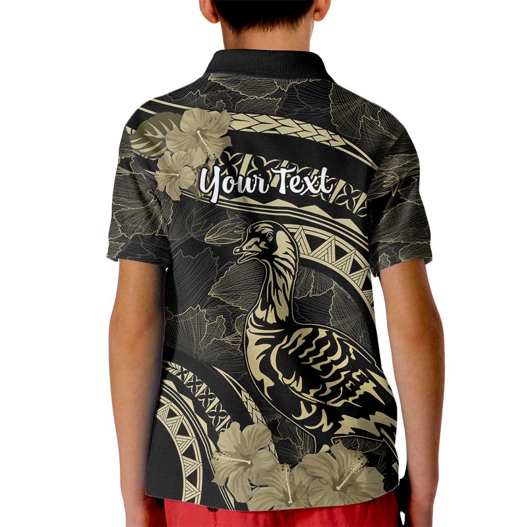 Personalised Hawaii Nene Goose Kid Polo Shirt Hawaiian Map Hibiscus Polynesian Art - Beige