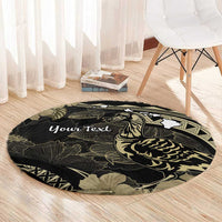 Personalised Hawaii Nene Goose Round Carpet Hawaiian Map Hibiscus Polynesian Art - Beige