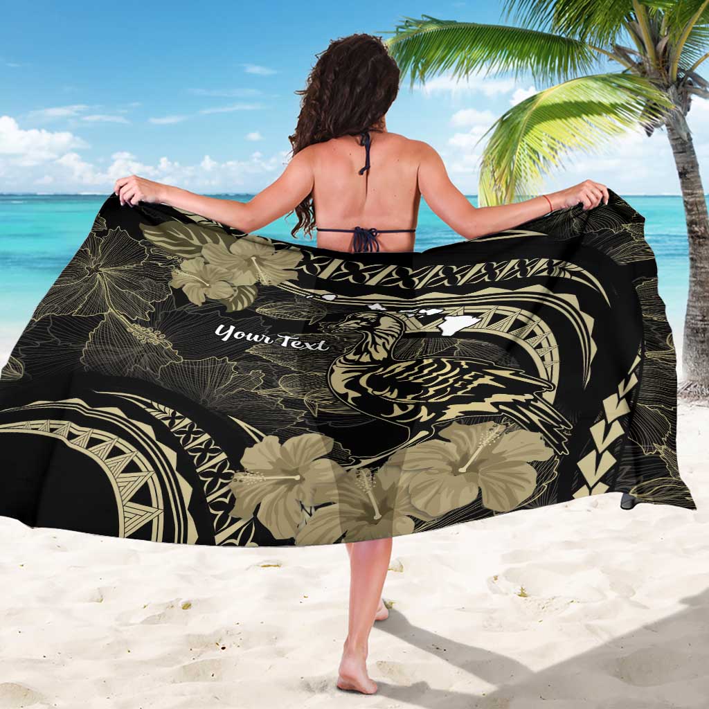 Personalised Hawaii Nene Goose Sarong Hawaiian Map Hibiscus Polynesian Art - Beige