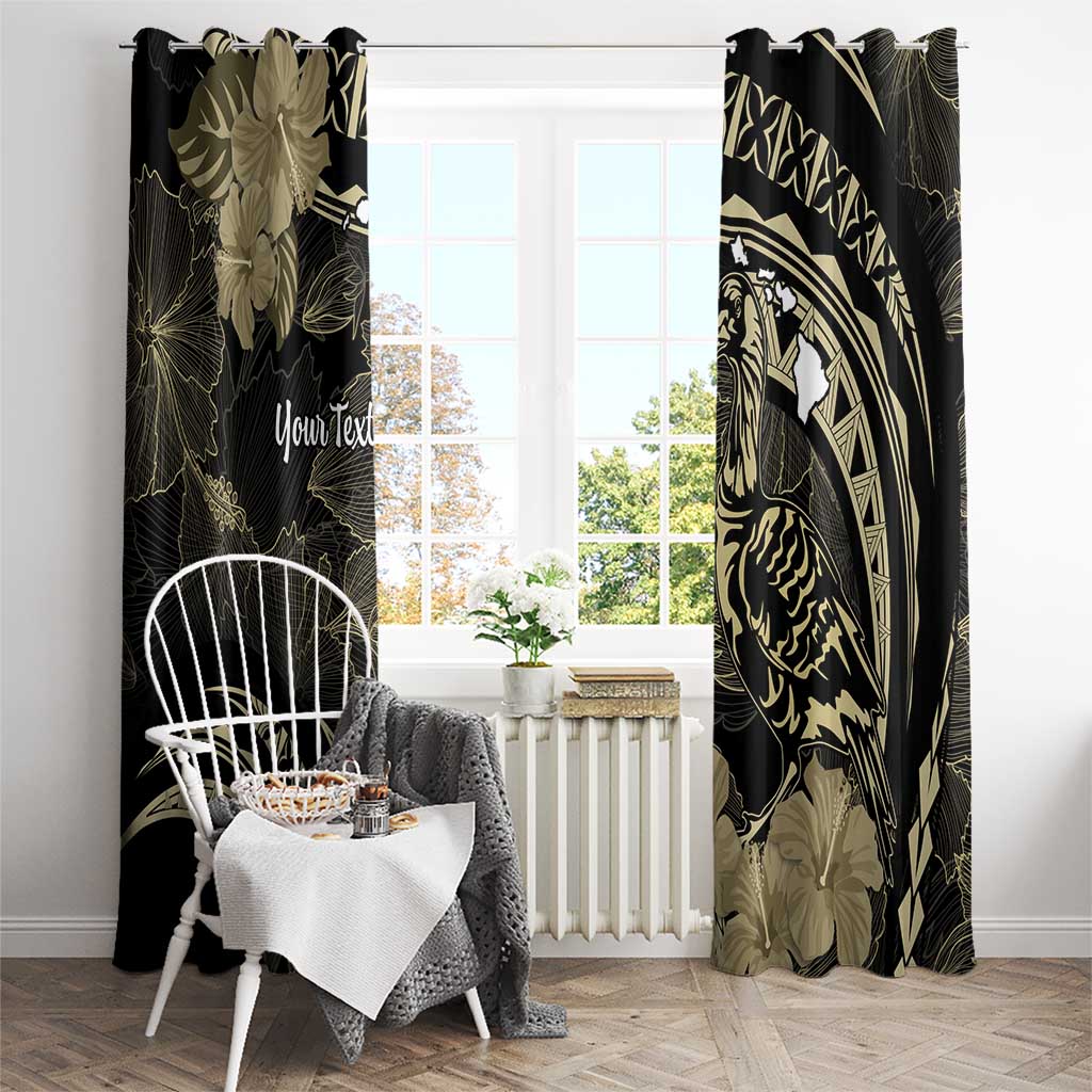 Personalised Hawaii Nene Goose Window Curtain Hawaiian Map Hibiscus Polynesian Art - Beige