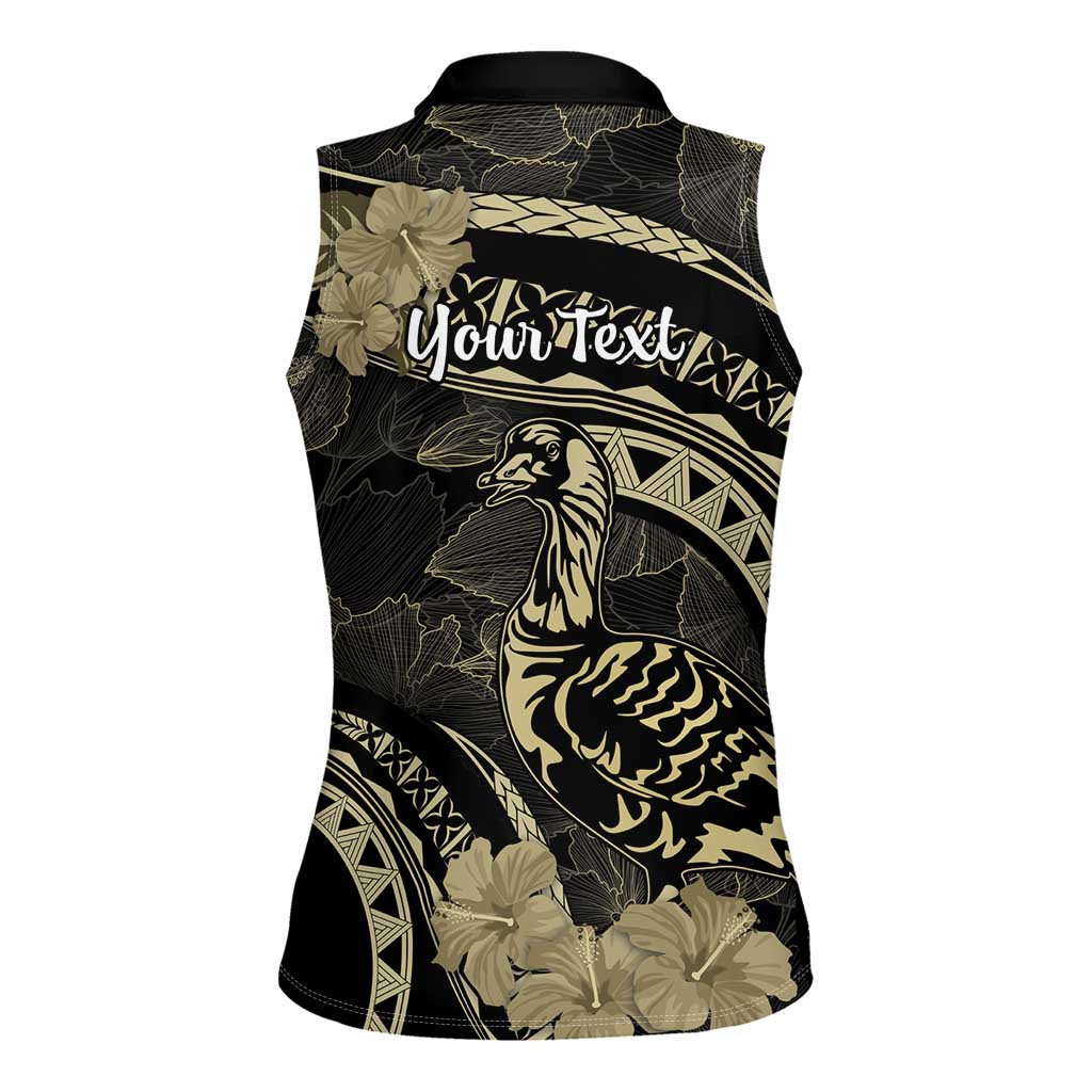 Personalised Hawaii Nene Goose Women Sleeveless Polo Shirt Hawaiian Map Hibiscus Polynesian Art - Beige