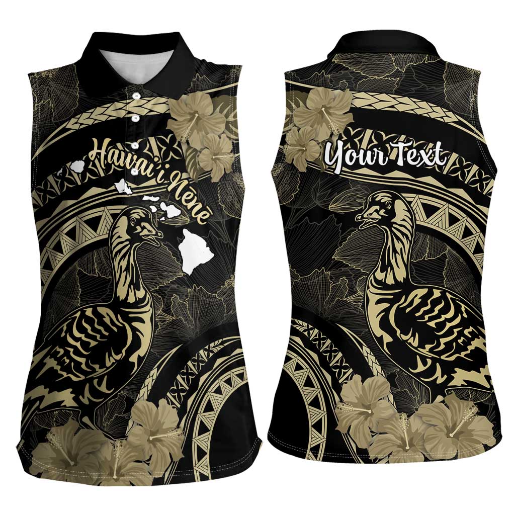 Personalised Hawaii Nene Goose Women Sleeveless Polo Shirt Hawaiian Map Hibiscus Polynesian Art - Beige