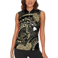 Personalised Hawaii Nene Goose Women Sleeveless Polo Shirt Hawaiian Map Hibiscus Polynesian Art - Beige