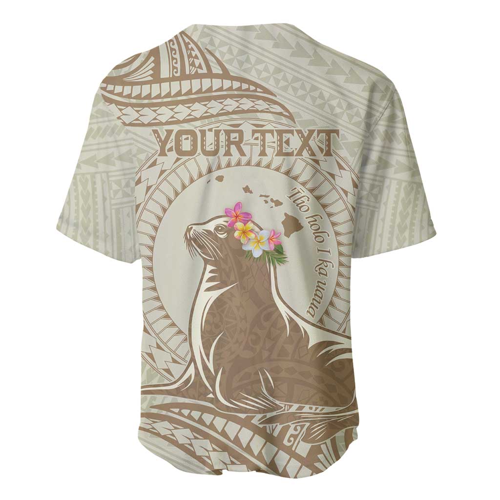 Personalised Hawaii Monk Seal Baseball Jersey Polynesian Tattoo With Tropical Flowers - Beige Pastel LT14 - Polynesian Pride