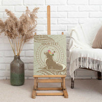 Personalised Hawaii Monk Seal Canvas Wall Art Polynesian Tattoo With Tropical Flowers - Beige Pastel