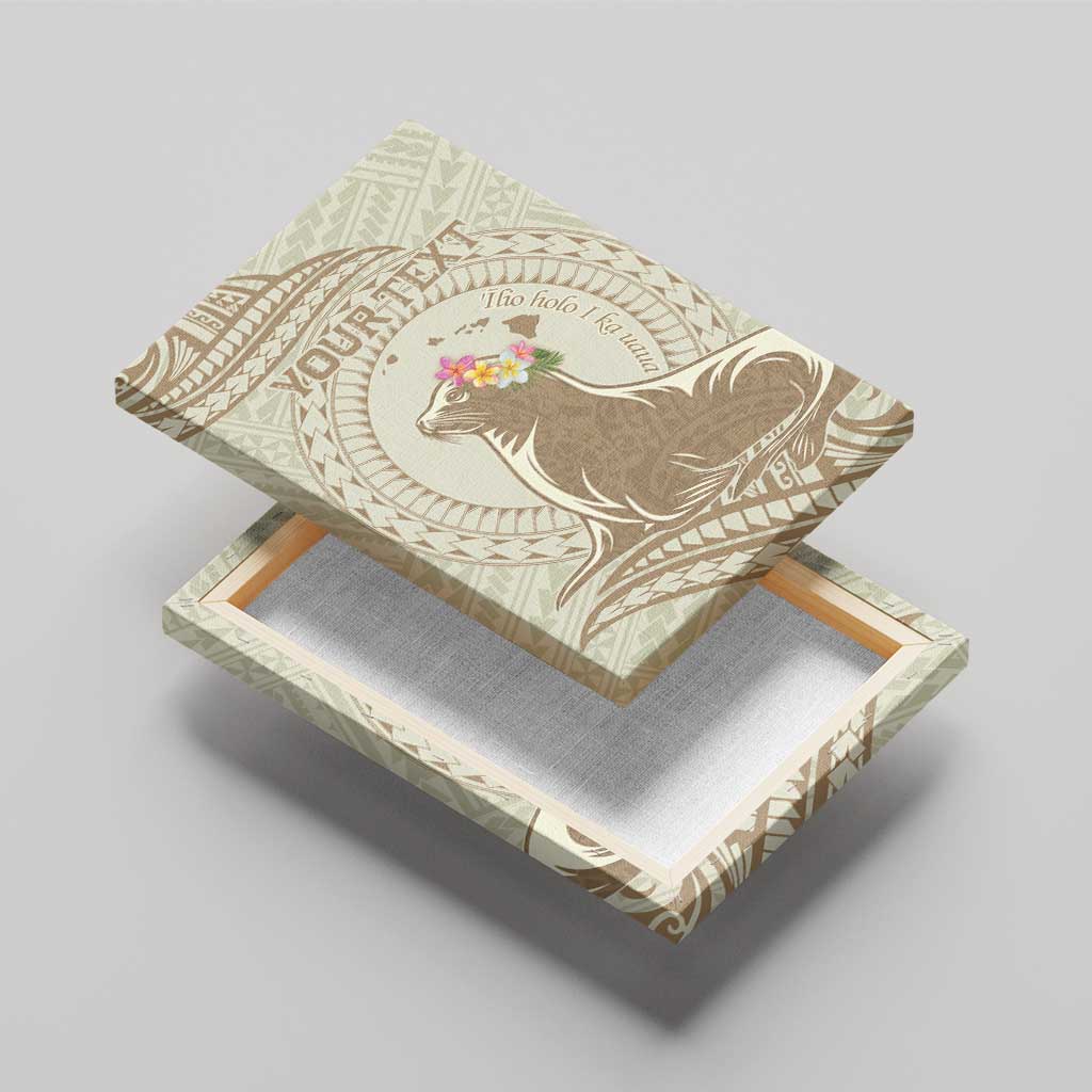 Personalised Hawaii Monk Seal Canvas Wall Art Polynesian Tattoo With Tropical Flowers - Beige Pastel