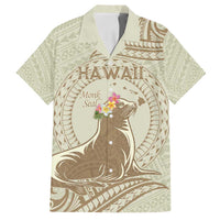 Personalised Hawaii Monk Seal Family Matching Summer Maxi Dress and Hawaiian Shirt Polynesian Tattoo With Tropical Flowers - Beige Pastel
