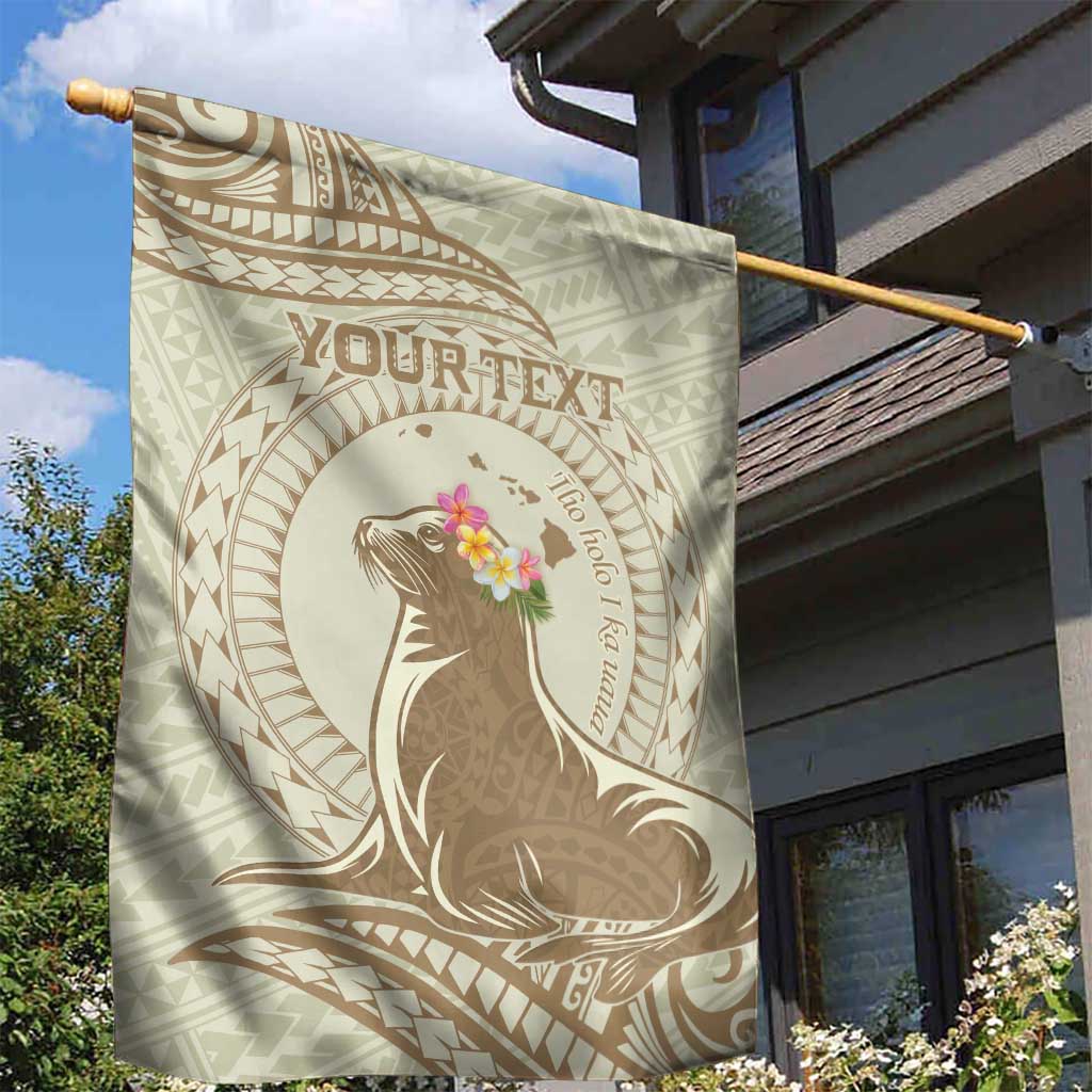 Personalised Hawaii Monk Seal Garden Flag Polynesian Tattoo With Tropical Flowers - Beige Pastel