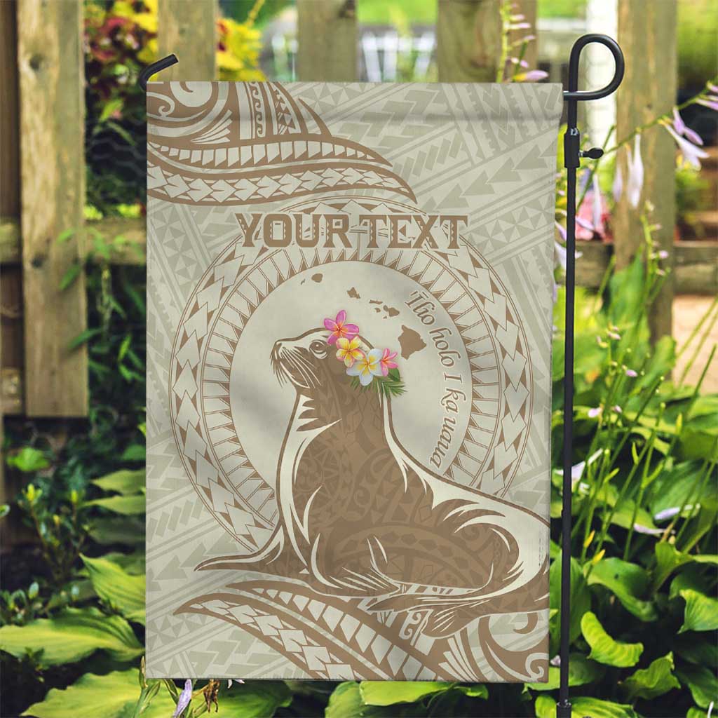 Personalised Hawaii Monk Seal Garden Flag Polynesian Tattoo With Tropical Flowers - Beige Pastel