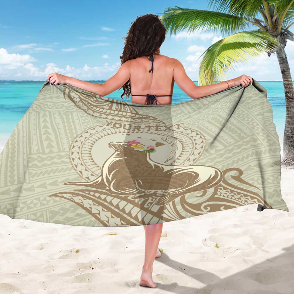 Personalised Hawaii Monk Seal Sarong Polynesian Tattoo With Tropical Flowers - Beige Pastel