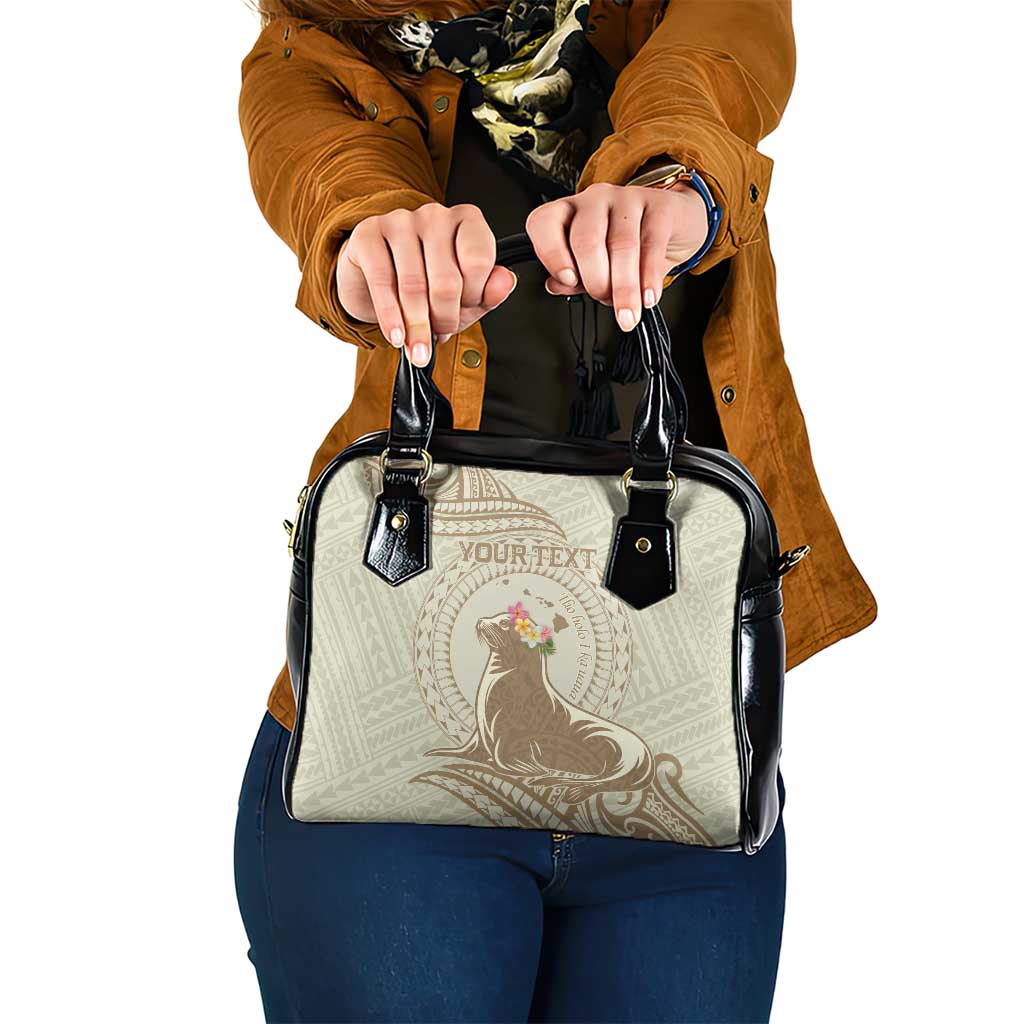 Personalised Hawaii Monk Seal Shoulder Handbag Polynesian Tattoo With Tropical Flowers - Beige Pastel LT14 One Size Beige - Polynesian Pride