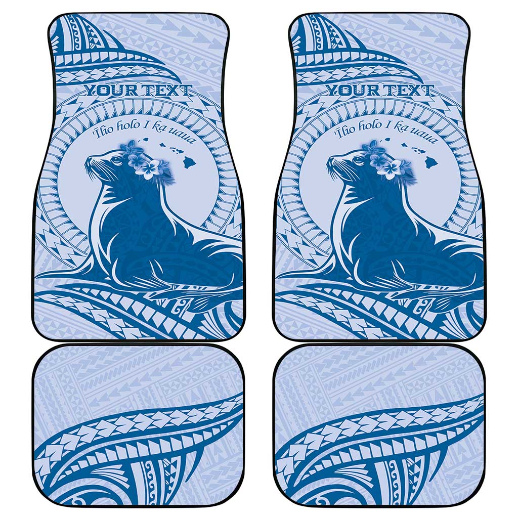Personalised Hawaii Monk Seal Car Mats Polynesian Tattoo With Tropical Flowers - Blue Pastel