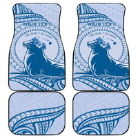 Personalised Hawaii Monk Seal Car Mats Polynesian Tattoo With Tropical Flowers - Blue Pastel