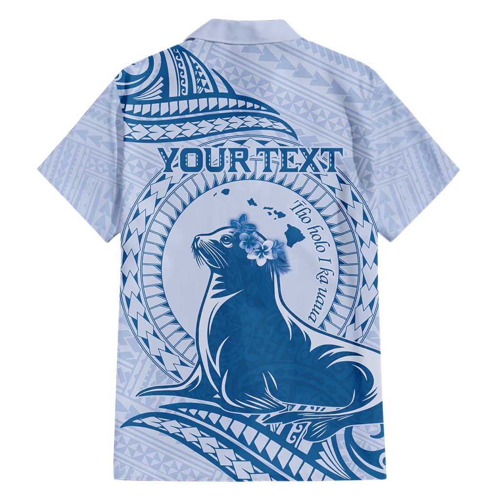 Personalised Hawaii Monk Seal Hawaiian Shirt Polynesian Tattoo With Tropical Flowers - Blue Pastel