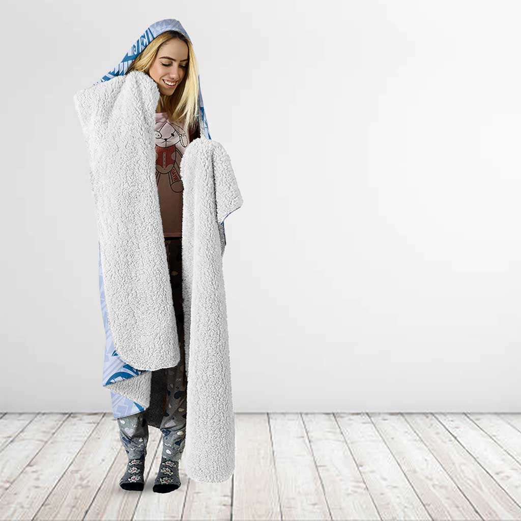 Personalised Hawaii Monk Seal Hooded Blanket Polynesian Tattoo With Tropical Flowers - Blue Pastel LT14 - Polynesian Pride