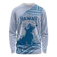 Personalised Hawaii Monk Seal Long Sleeve Shirt Polynesian Tattoo With Tropical Flowers - Blue Pastel LT14 Unisex Blue - Polynesian Pride