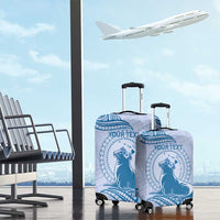 Personalised Hawaii Monk Seal Luggage Cover Polynesian Tattoo With Tropical Flowers - Blue Pastel