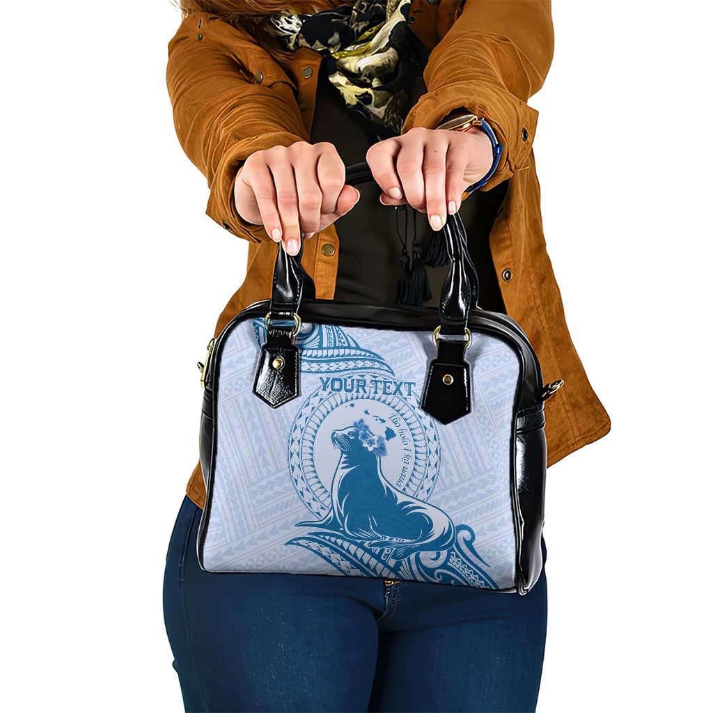 Personalised Hawaii Monk Seal Shoulder Handbag Polynesian Tattoo With Tropical Flowers - Blue Pastel LT14 One Size Blue - Polynesian Pride