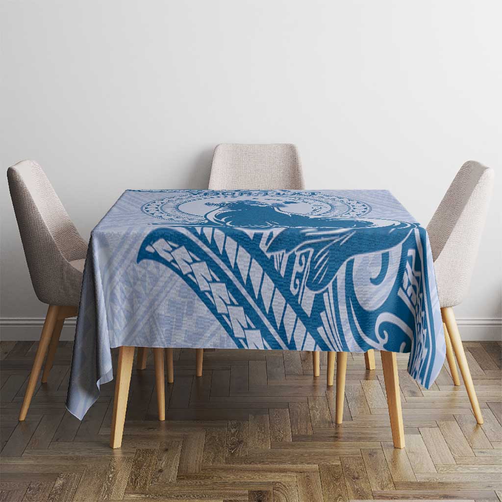 Personalised Hawaii Monk Seal Tablecloth Polynesian Tattoo With Tropical Flowers - Blue Pastel